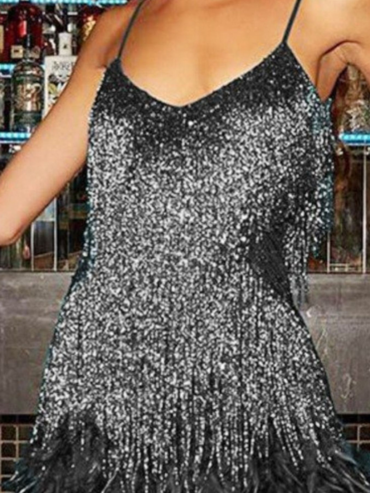 Fringe Feather Hem Mini Dress (12)