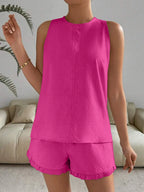 Lace Detail Round Neck Tank Shorts Set (21)