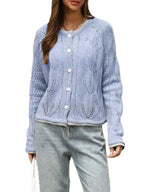 Hollow-out Knit Button-down Cardigan (2)
