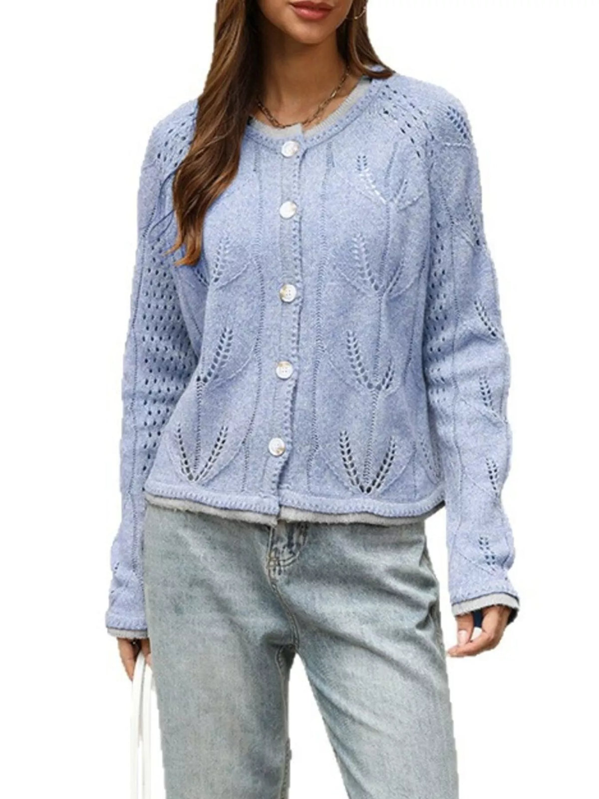 Hollow-out Knit Button-down Cardigan (2)