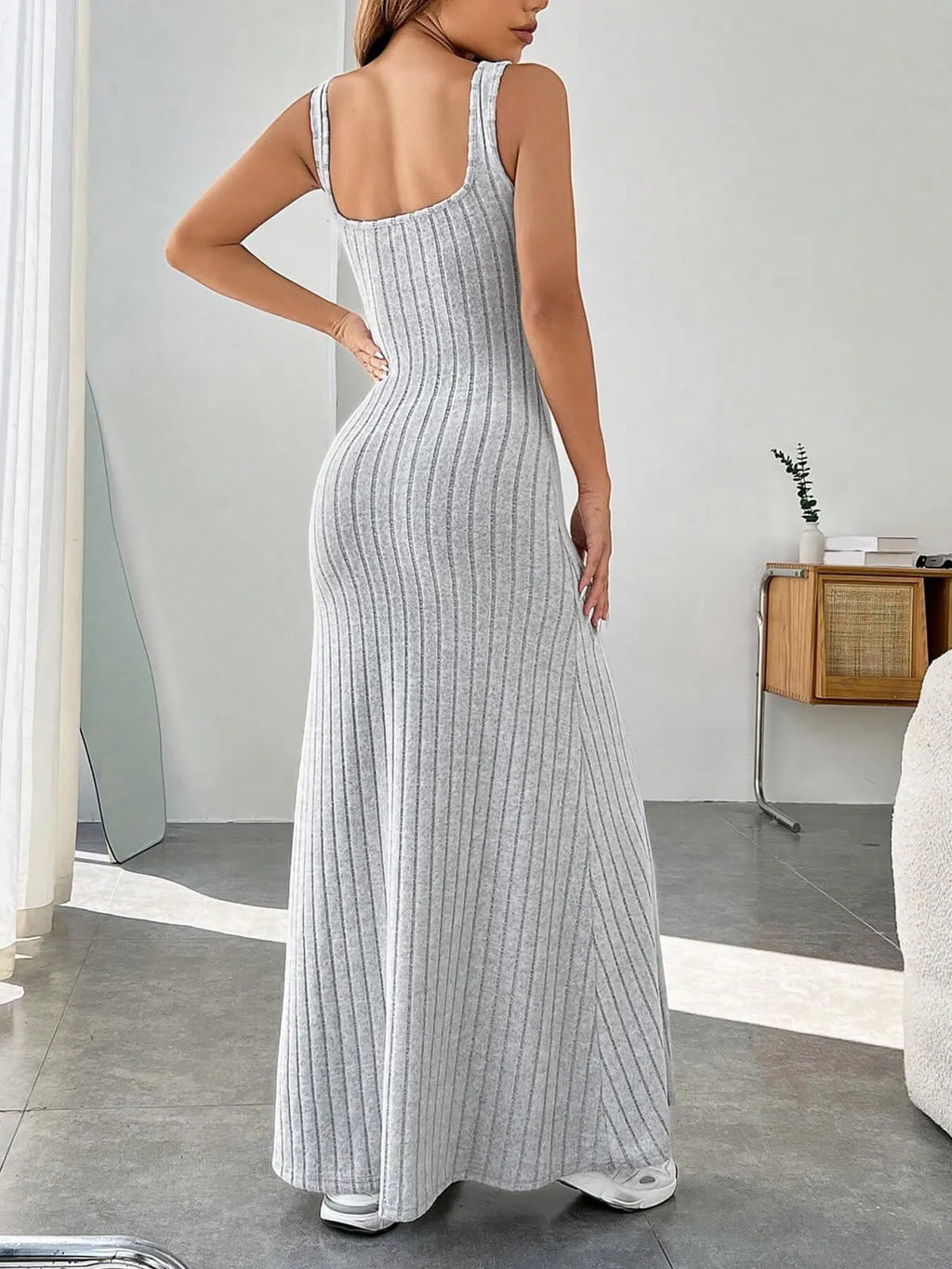 Ribbed Knit Square Neck Sleeveless Maxi Dress (7)