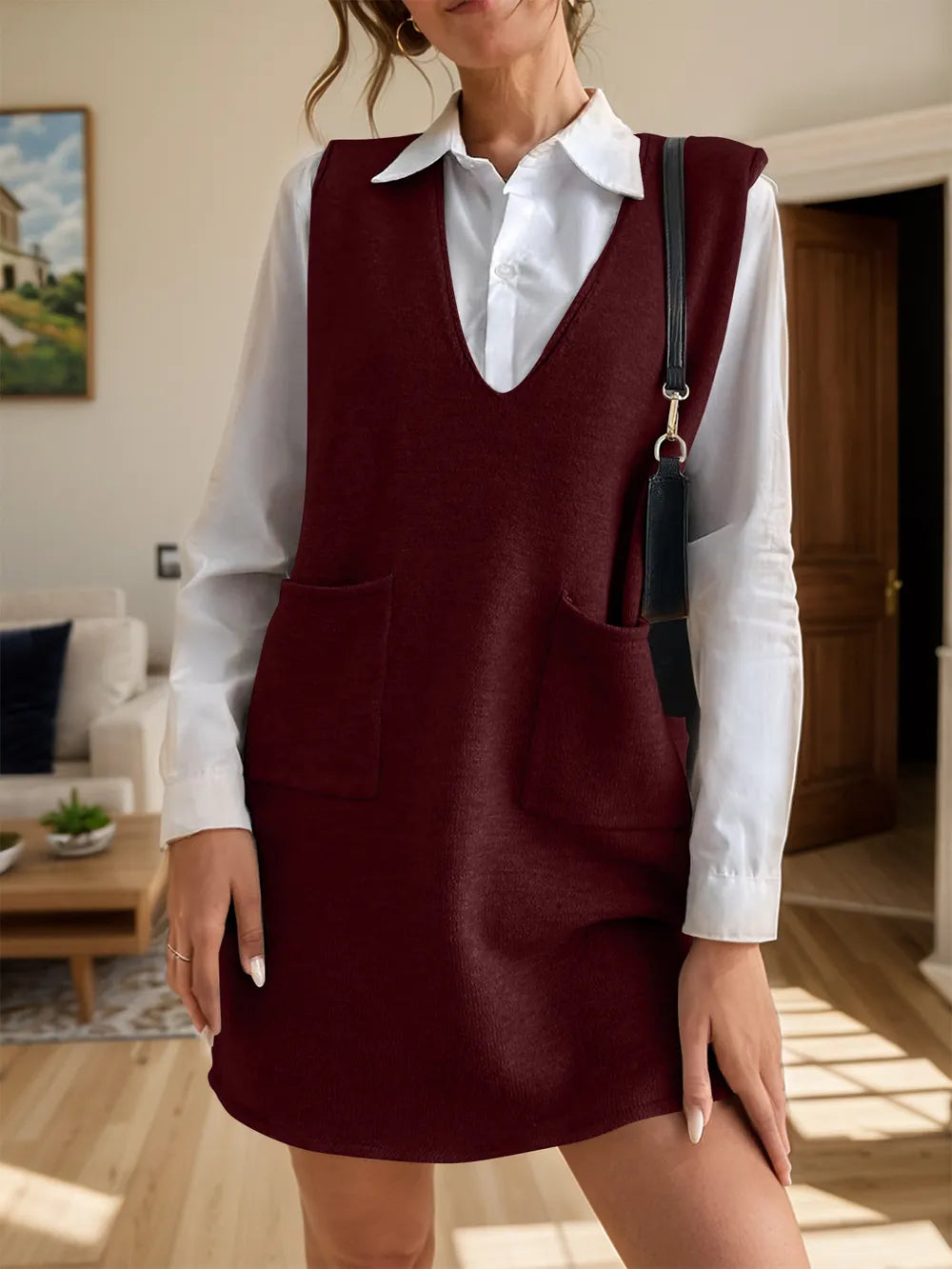 V-neck Sleeveless Sweater Dress Pockets (16)