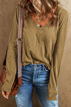 Exposed Seam V-neck Long Sleeve T-shirt (16)