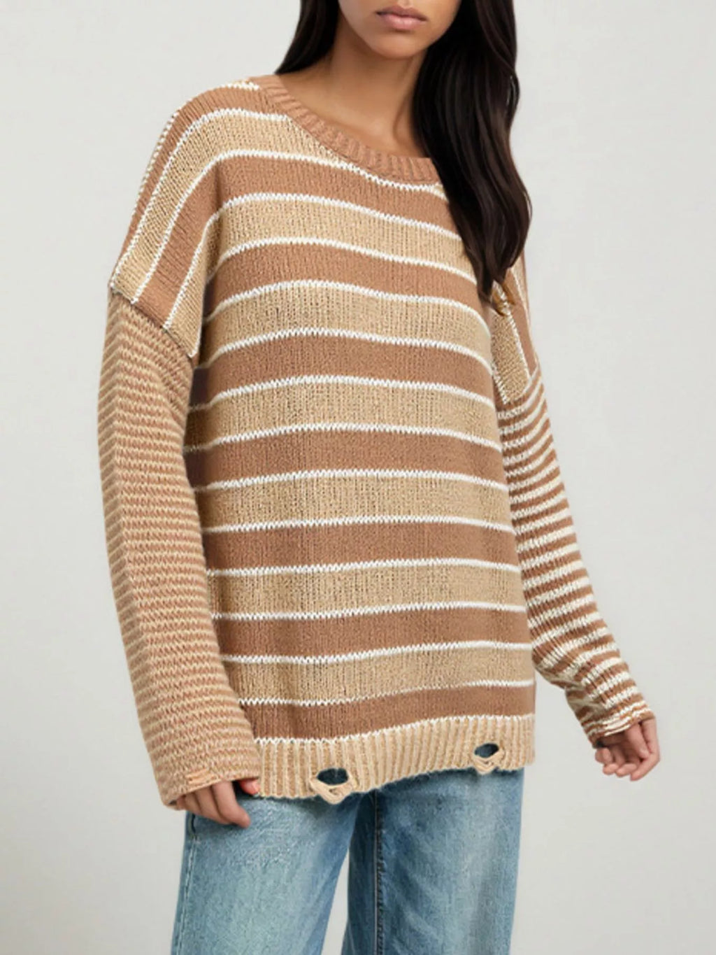Oversized Striped Distressed Sweater (4)