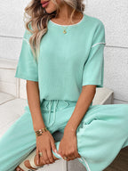 Round Neck Half Sleeve Top Pants Set (2)
