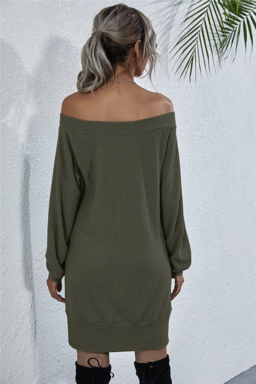 Waffle-knit Boat Neck Mini Dress (8)