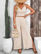 Smocked Surplice Cami Wide Leg Pants Set