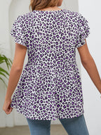 Leopard Round Neck Flutter Sleeve Babydoll Blouse (6)