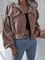 Lantern Sleeve Cropped Corduroy Jacket (5)
