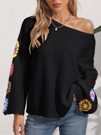 Crochet Flower Long Sleeve Sweater (12)