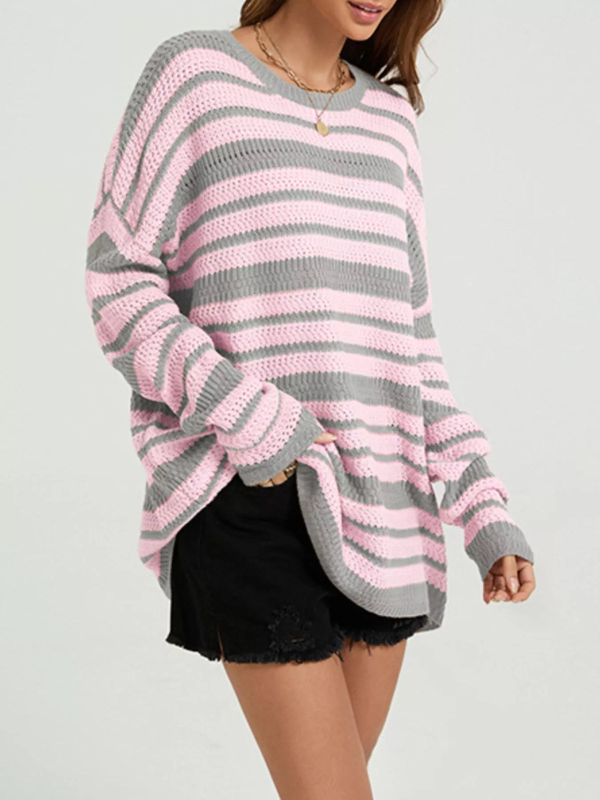 Striped Drop Shoulder Sweater (3)