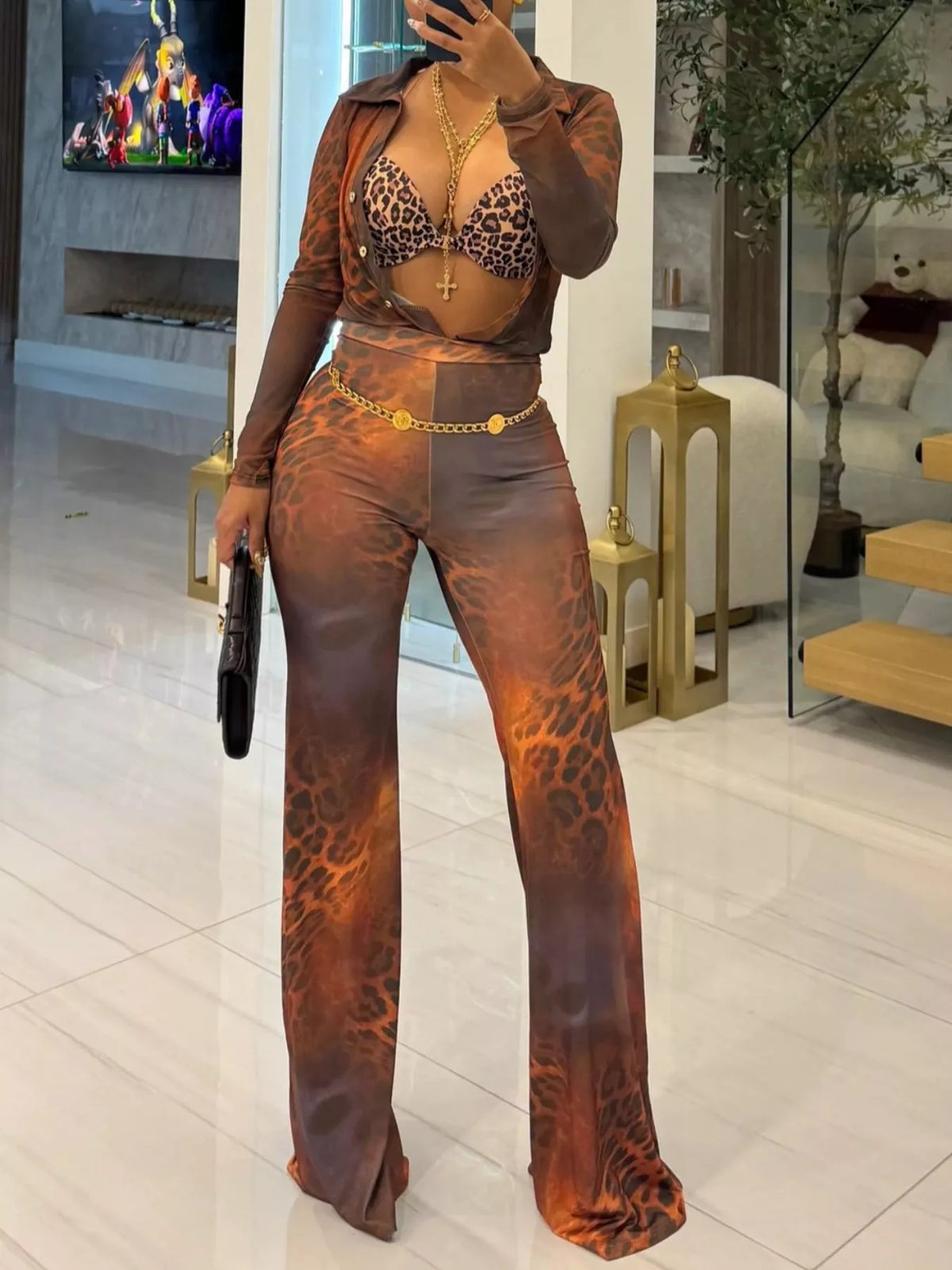 Printed Mesh Shirt Pants Set (3)