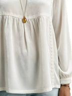 Full Size V-neck Long Sleeve Velvet Blouse Lace Trim Plus (3)