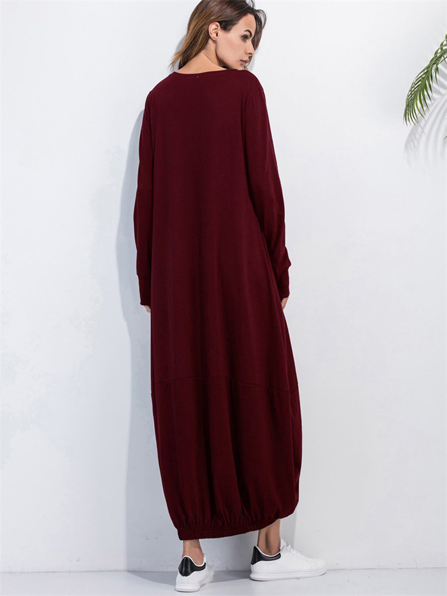 Full Size Round Neck Long Sleeve Sweatshirt Dress (9)