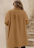 Collared Neck Long Sleeve Longline Teddy Jacket (10)