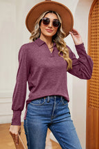 Decorative Button Johnny Collar Lantern Sleeve Blouse (14)