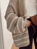 Striped Open Front Dropped Shoulder Cardigan (11)