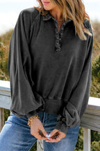 Quarter-snap Collared Lantern Sleeve Sweatshirt (7)