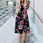 Printed Long Sleeve V-neck Pocket Dress photo 1