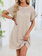 Lace Round Neck Short Sleeve T-shirt Dress (9)