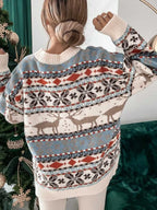 Geometric Round Neck Dropped Shoulder Sweater (3)