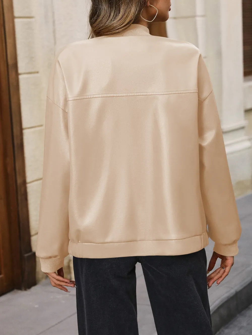 Zip Up Baseball Collar Dropped Shoulder Jacket (2)