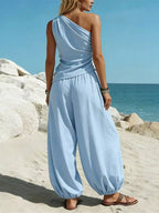 Full Size One-shoulder Top Wide Leg Pants Set Plus (2)