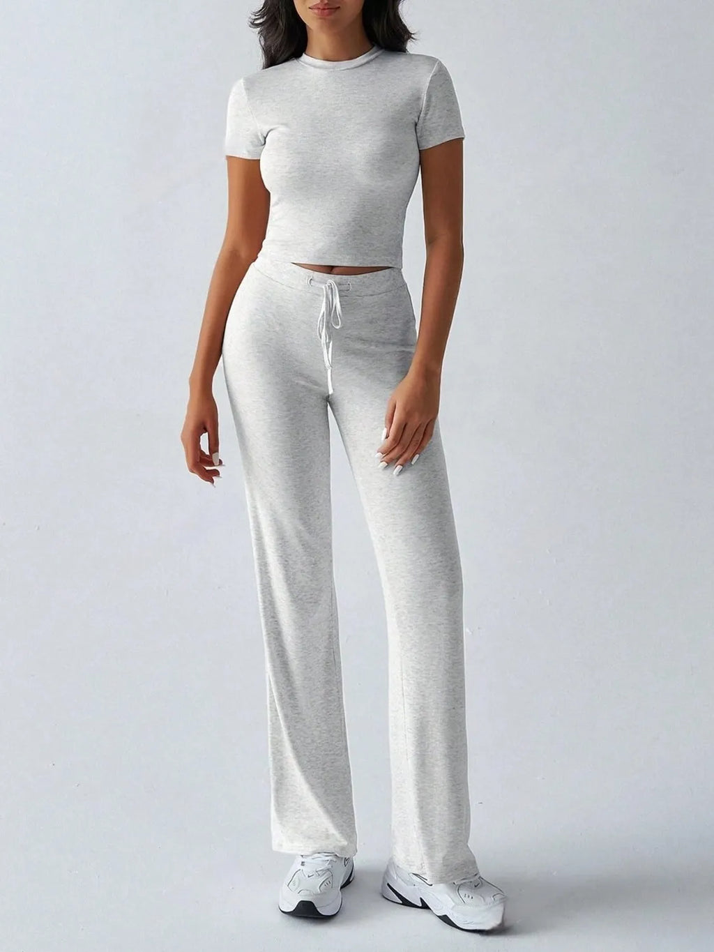 Round Neck Short Sleeve Top Pants Set (3)
