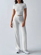 Round Neck Short Sleeve Top Pants Set (3)