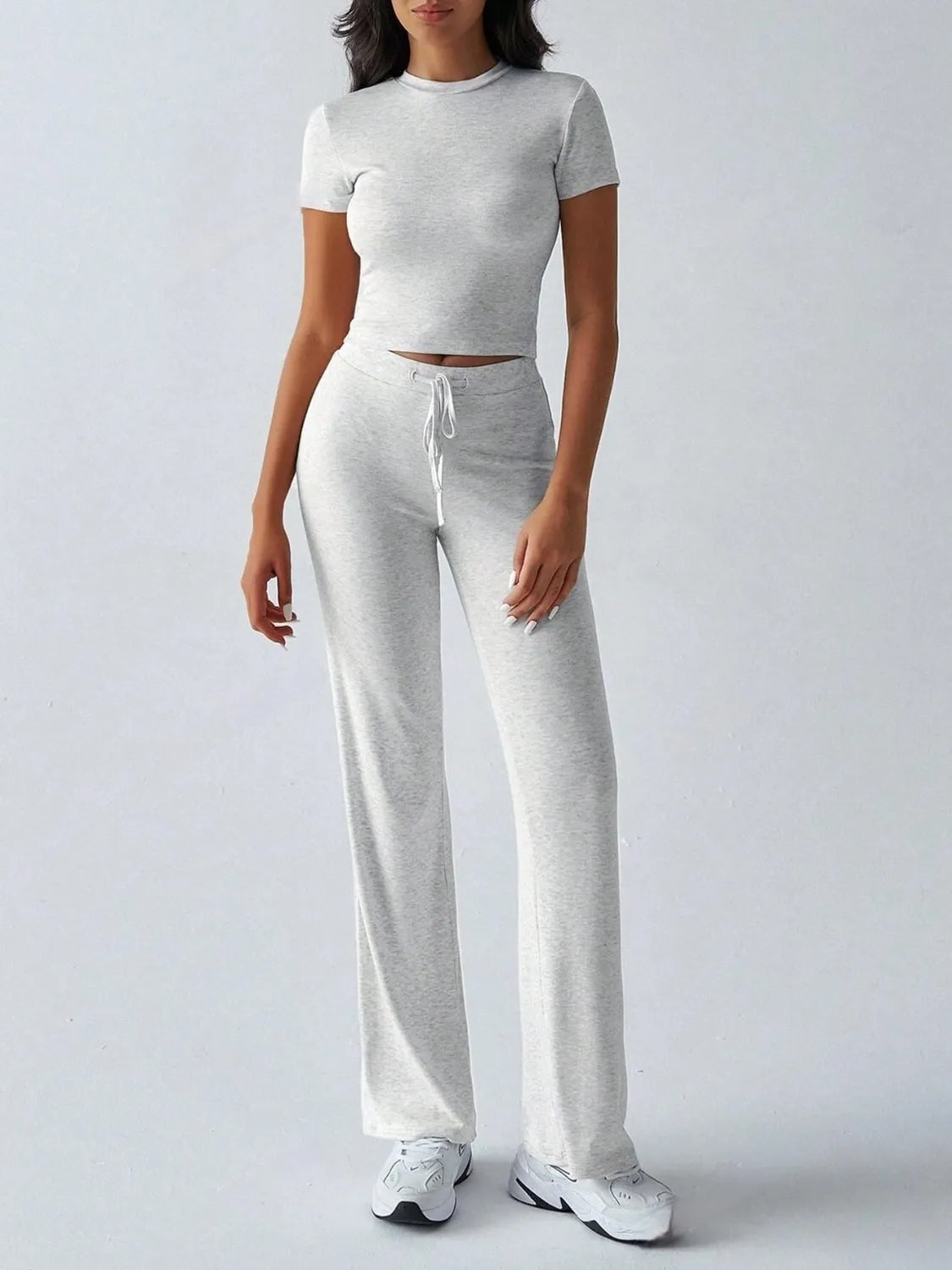 Round Neck Short Sleeve Top Pants Set (3)
