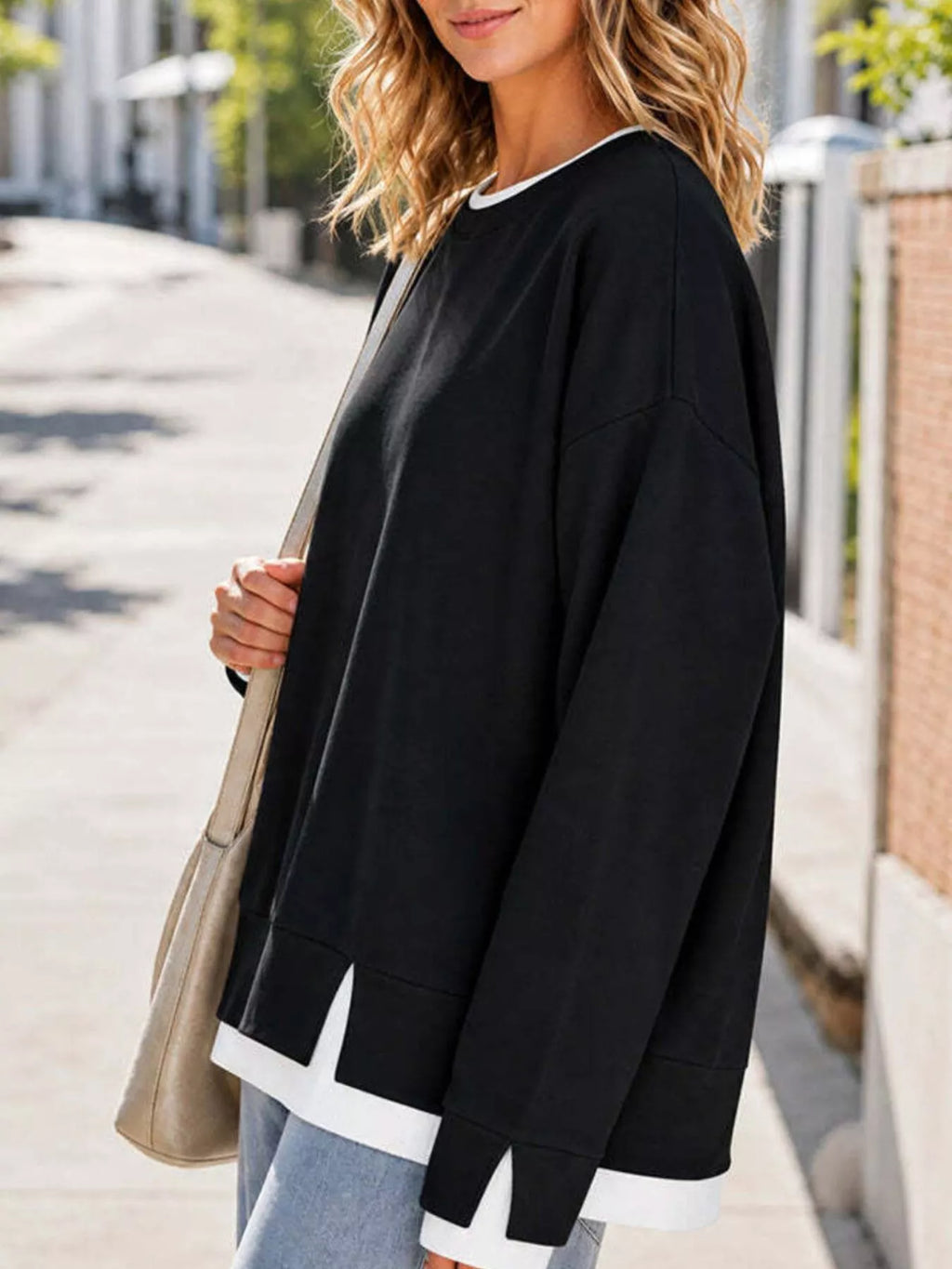 Crewneck Sweatshirt Contrast Ribbed Trim (12)