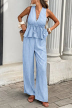 Striped Sleeveless Top Wide Leg Pants Set (13)