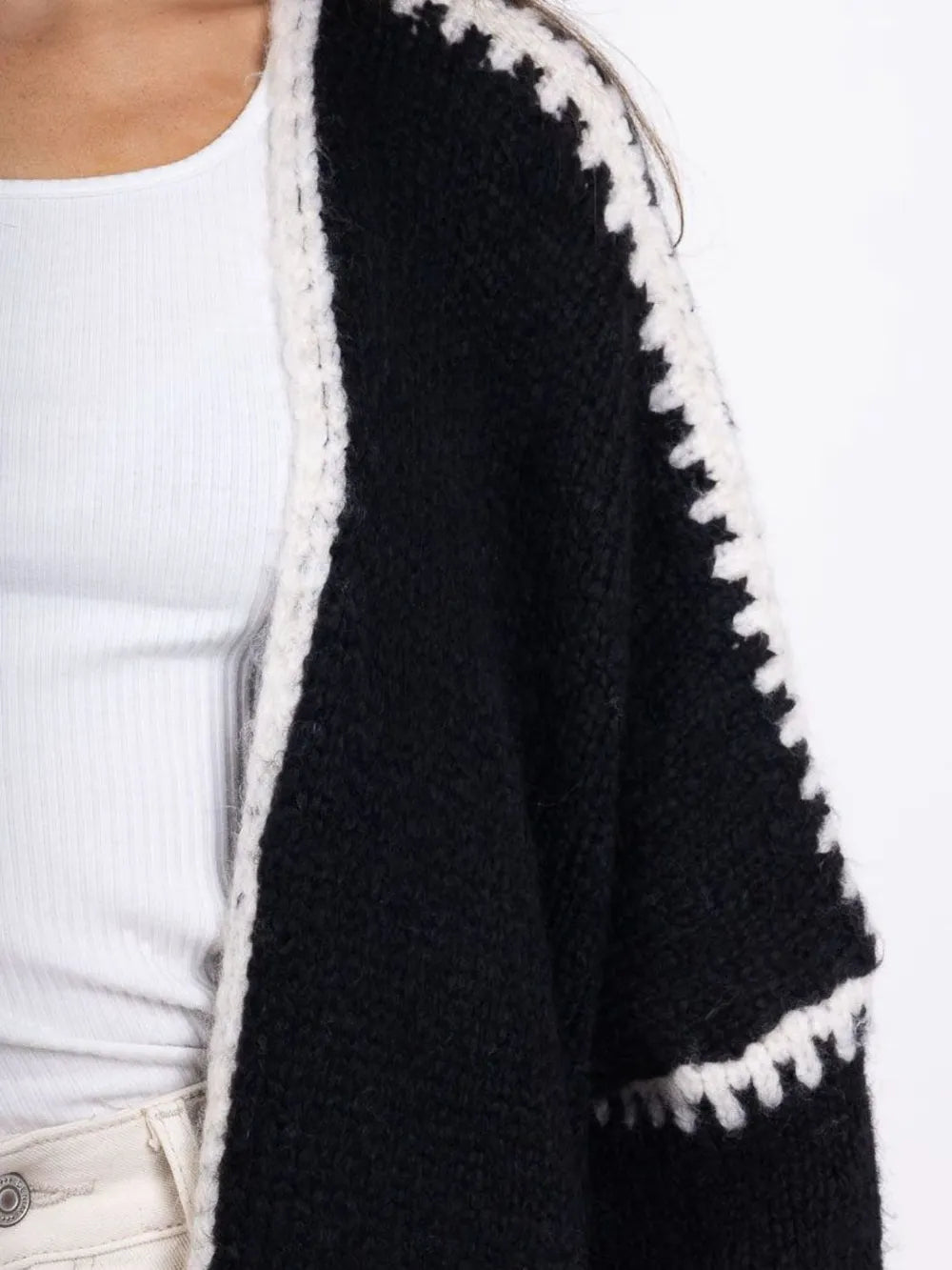 Contrast Open Front Dropped Shoulder Cardigan (16)