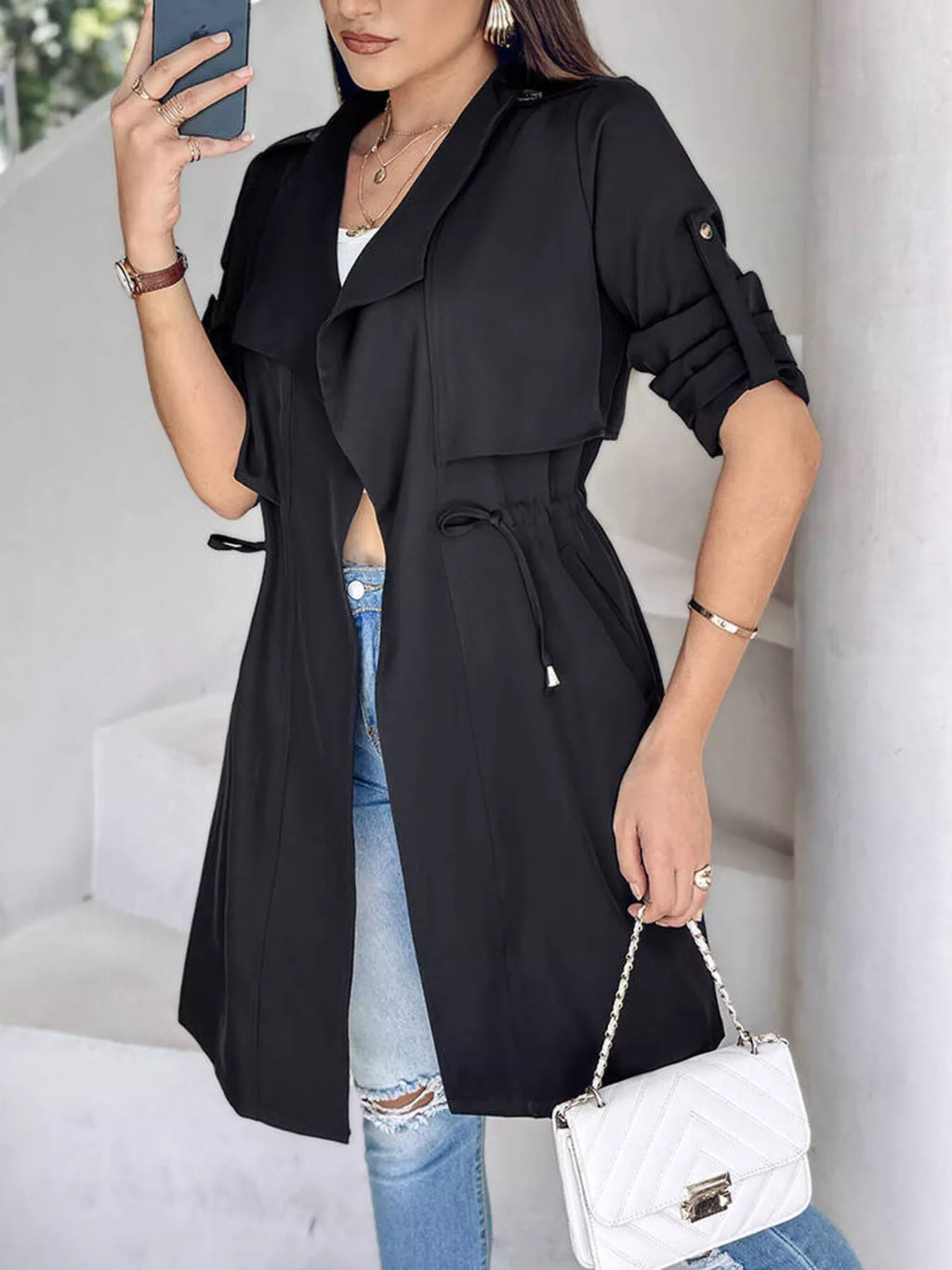 Drape Collar Lightweight Trench Coat (12)