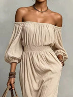 T Off-shoulder Smocked Waist Maxi Dress (3)