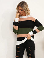 Striped Round Neck Dropped Shoulder Sweater (27)
