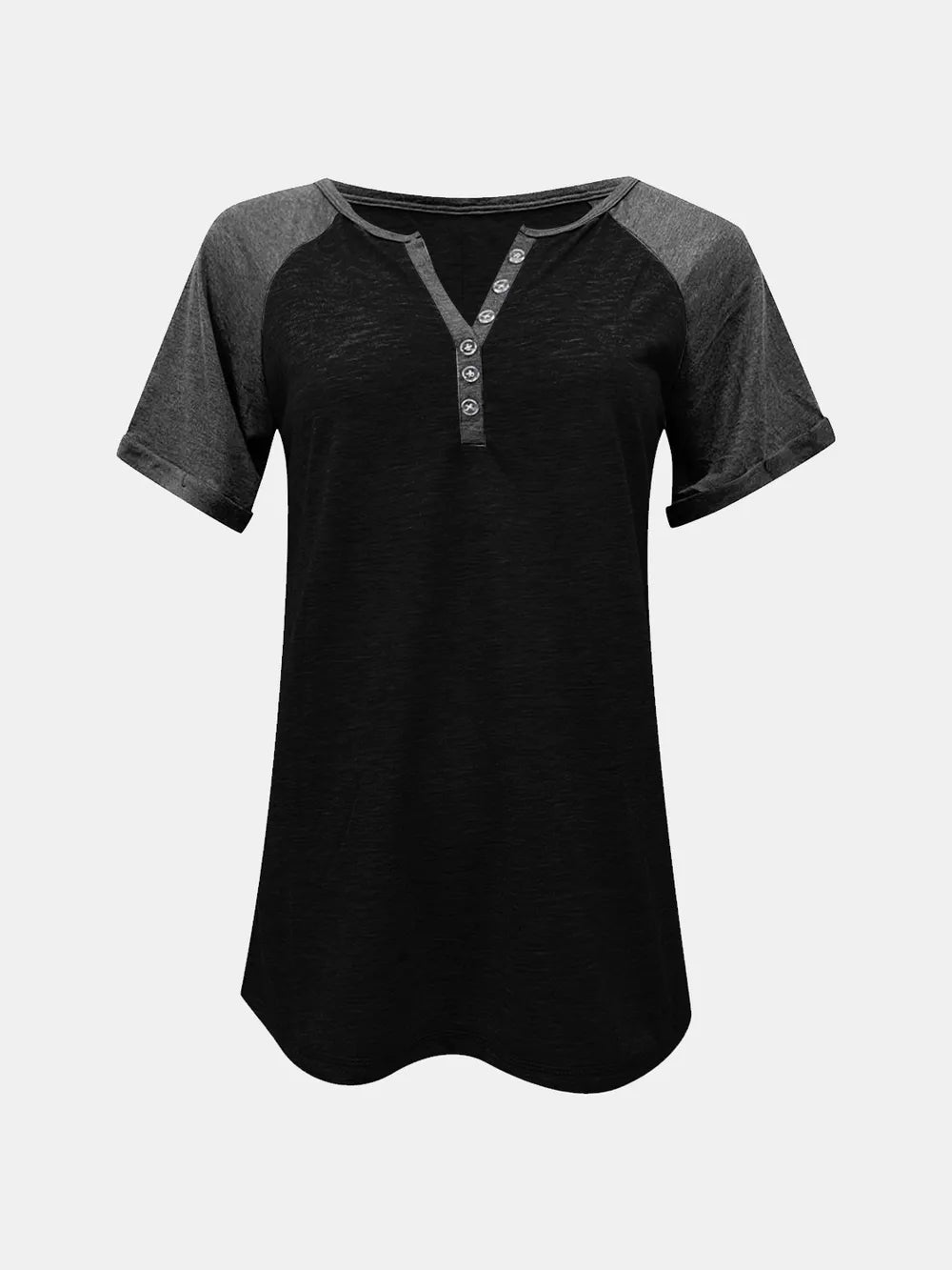 Contrast Notched Short Sleeve T-shirt (15)