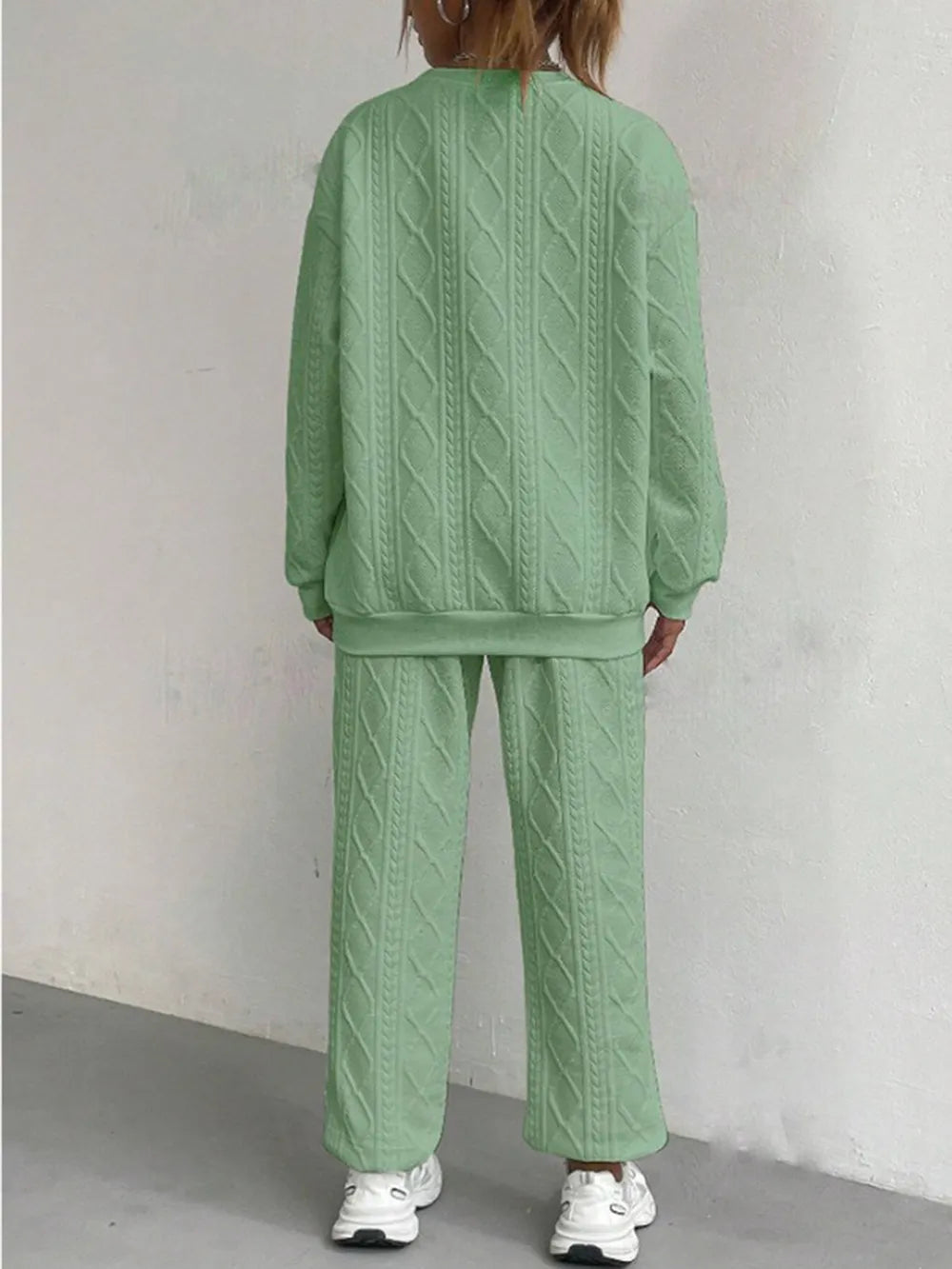 Texture Round Neck Top Pants Set (16)