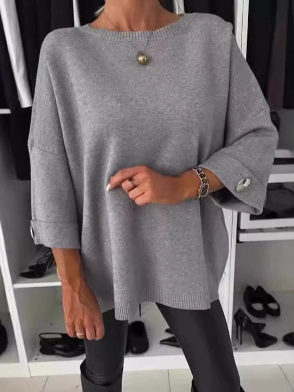 Full Size Round Neck Drop Shoulder Top Ribbed Trim Plus