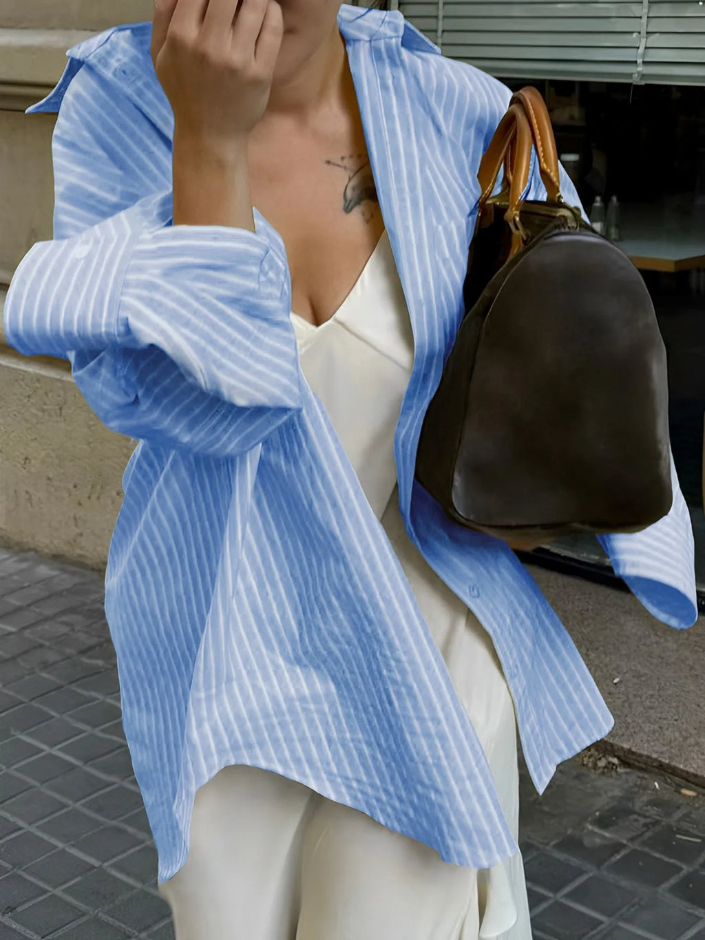 Oversized Striped Button-down Shirt (8)