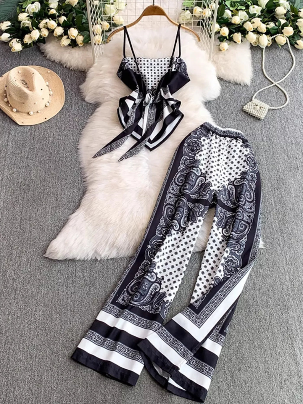 Tie Back Printed Cami Pants Set (15)