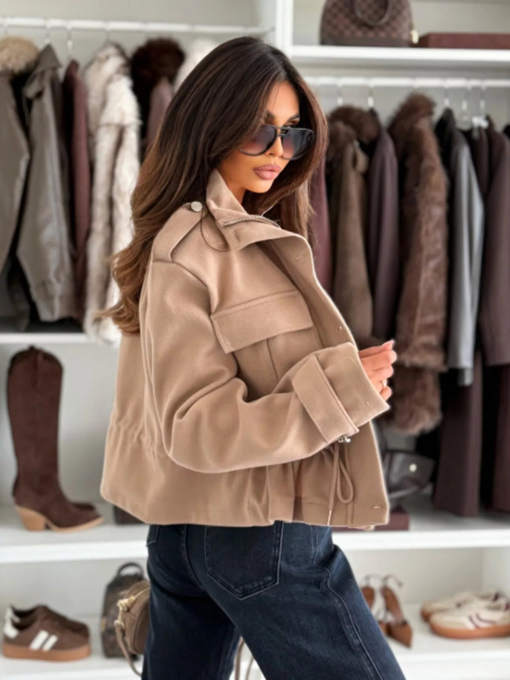Drawstring Waist Cropped Jacket (4)