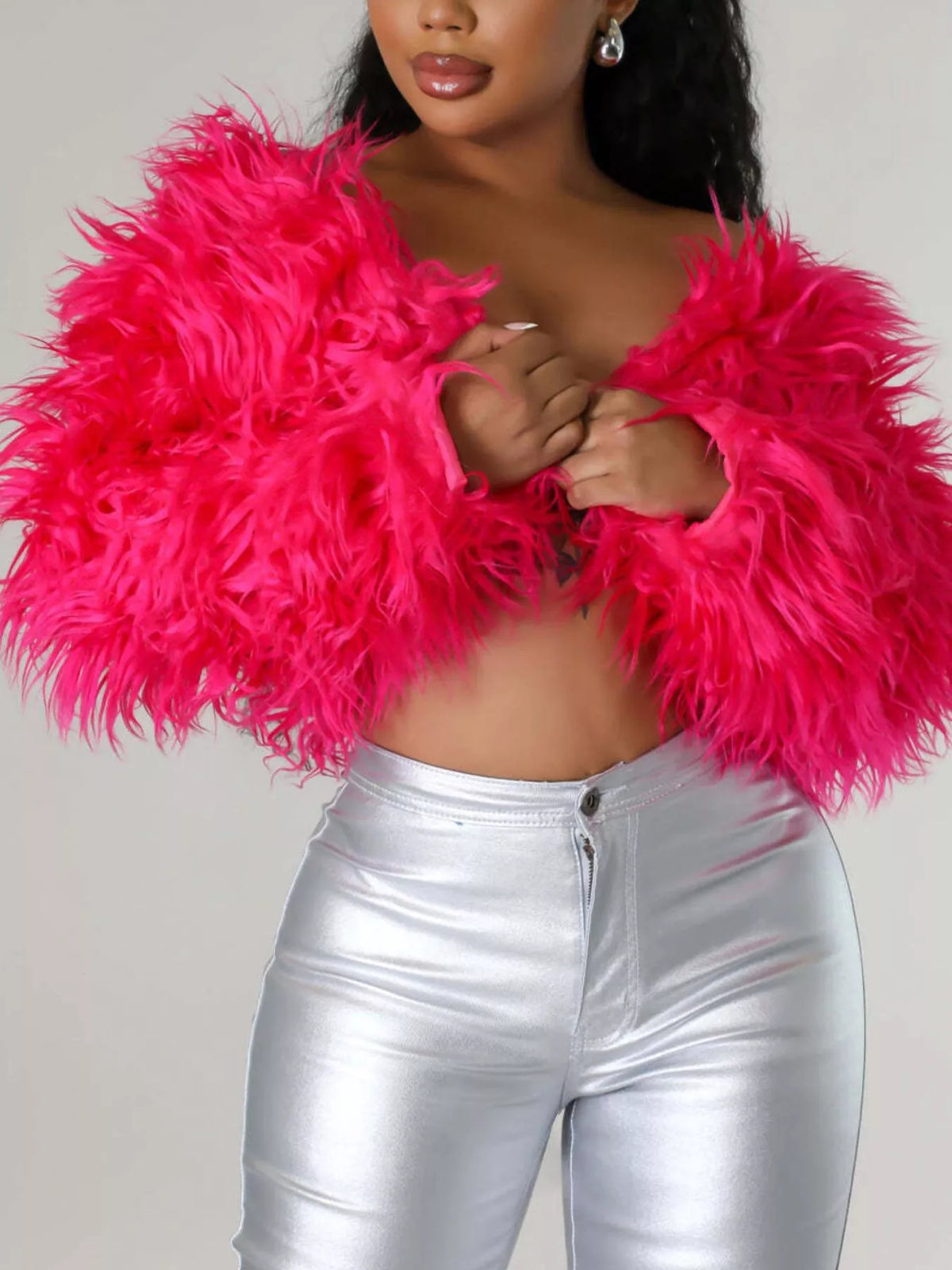 Faux Fur Open Front Cropped Outerwear (15)