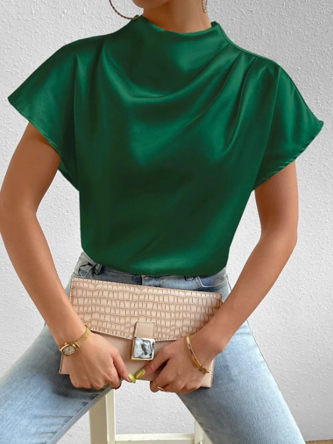 Mock Neck Short Sleeve Blouse (12)