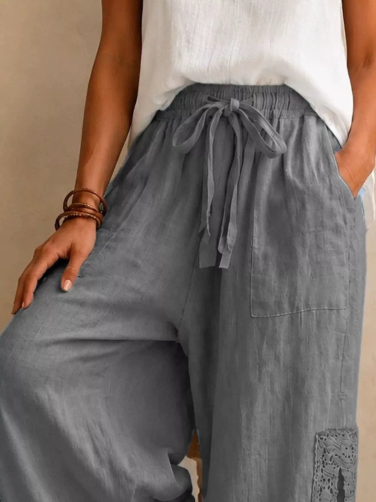 Lace Detail Slit Wide Leg Pants (8)