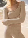 Scoop Neck Long Sleeve Top Shorts Set