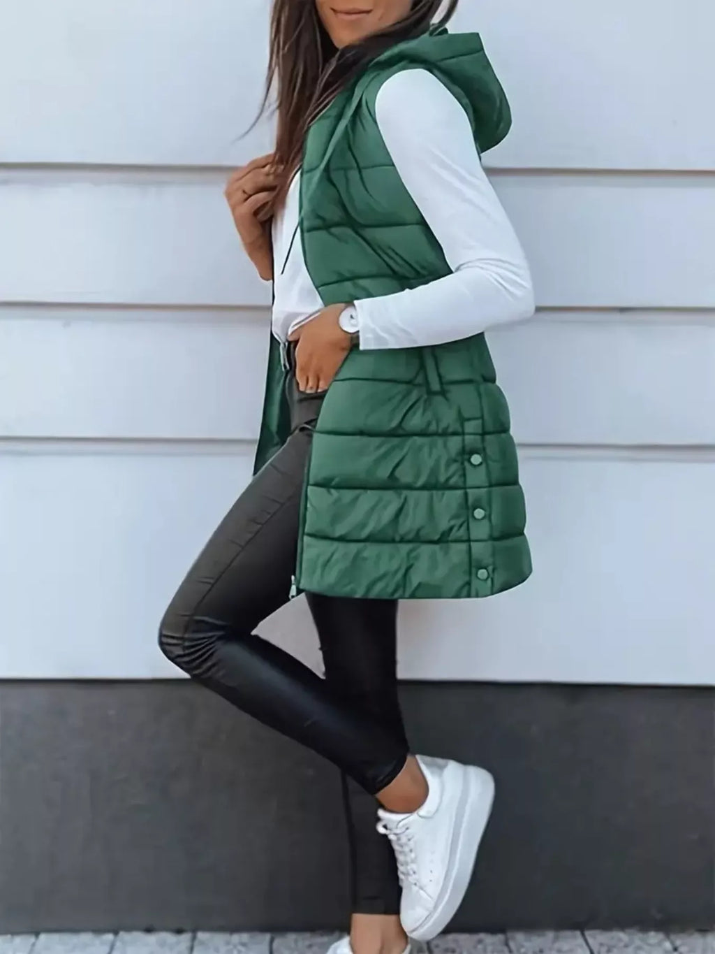 Zip Up Longline Hooded Puffer Vest Coat (8)