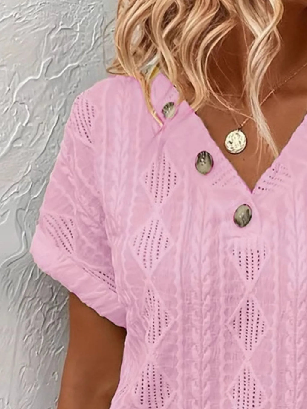 Textured V-neck Short Sleeve Top (11)