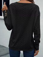 Eyelet V-neck Long Sleeve T-shirt (14)
