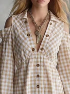 Gingham Cold-shoulder Mini Dress (2)